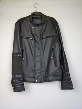 Zara Man Faux Leather Black Moto Jacket Mens Size Medium Motorcycle Biker